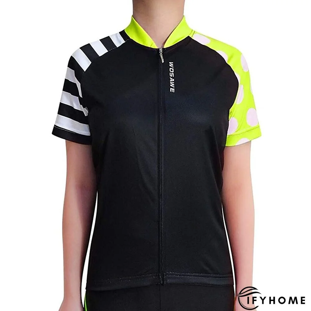 WOSAWE Women's Cycling Jersey Short Sleeve Bike Jersey Top with 3 Rear Pockets Mountain Bike MTB Road Bike Cycling Windproof Breathable Quick Dry Reflective Strips Black Green Red Patchwork Dot Sports | IFYHOME