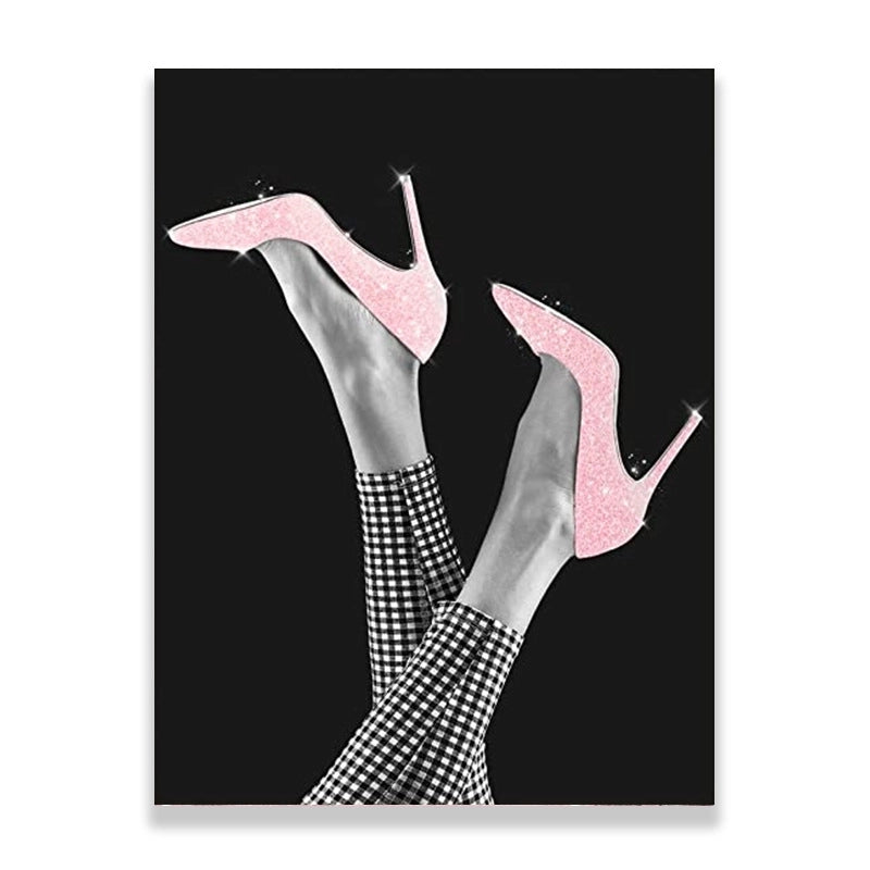 Casual Portrait High Heel Canvas Painting Wall Art