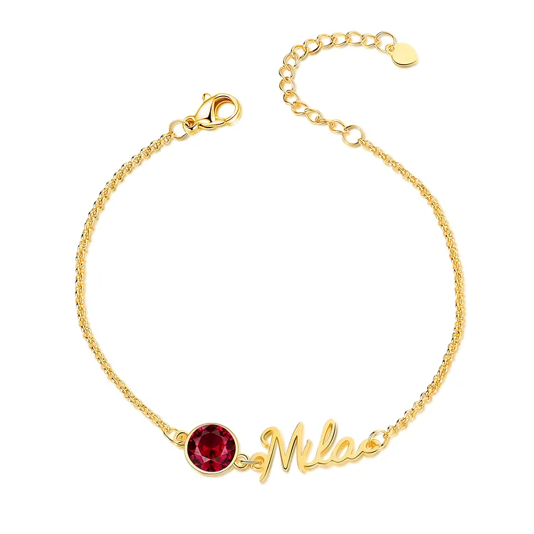 Personalized Name Bracelet with Ruby Birthstone July Birthday Gift for Women