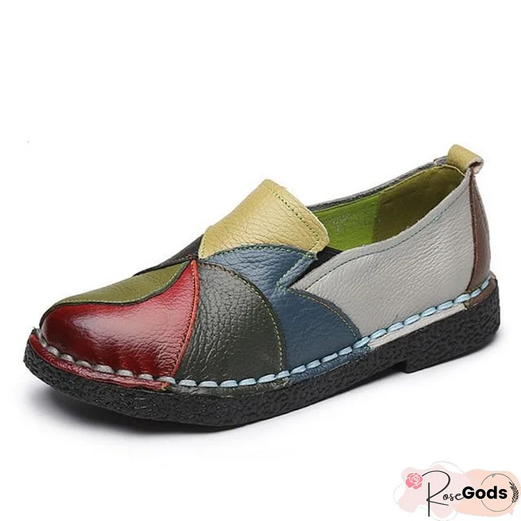 Women Moccasins Genuine Leather Slip-On Ballet Flats Round Toe Loafers Shoes