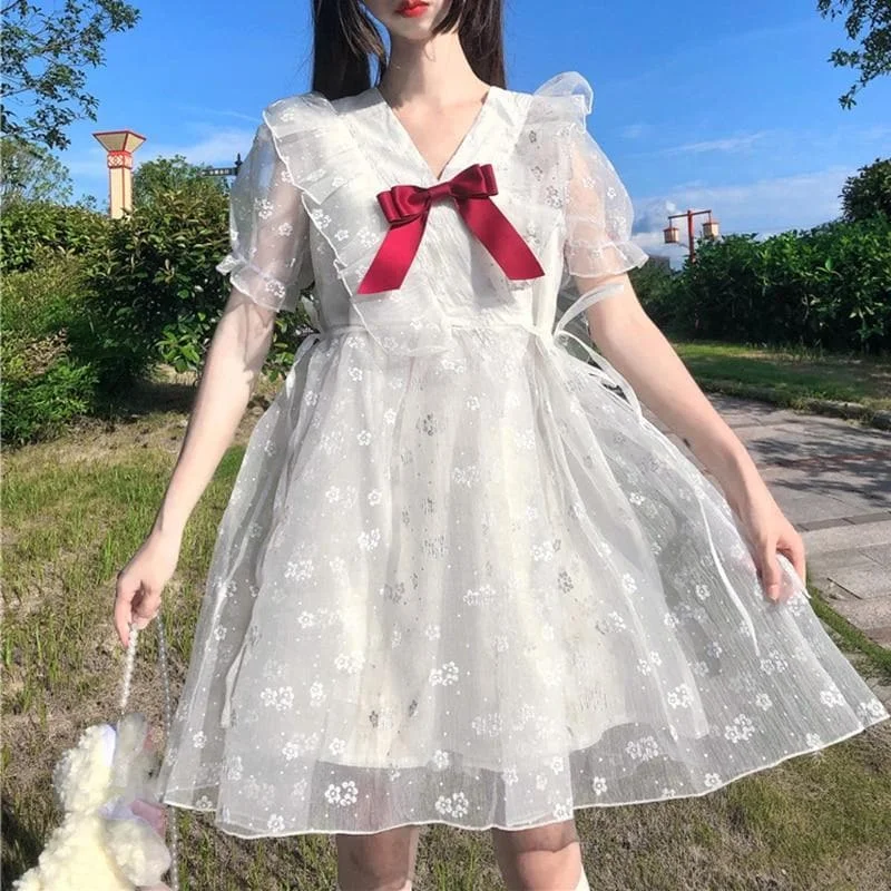 Floral Lace Kawaii Princess Lolita Fairy Dress with Bow SS2017