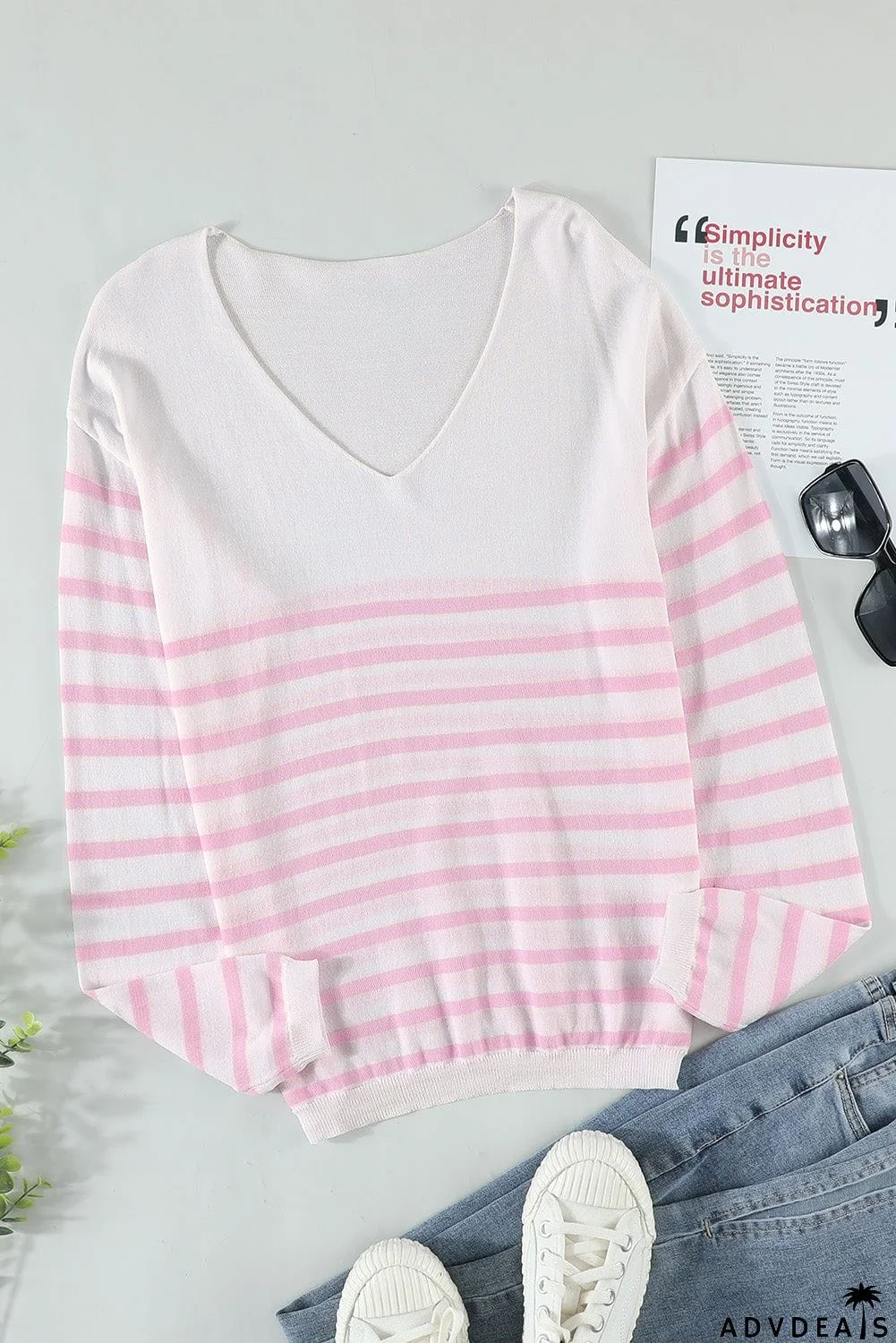 Striped V Neck Sweater