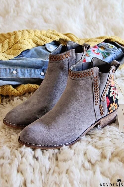 Floral Embroidered Ankle Booties