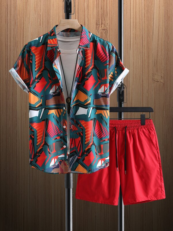 Men Random Baroque Print Shirt & Shorts