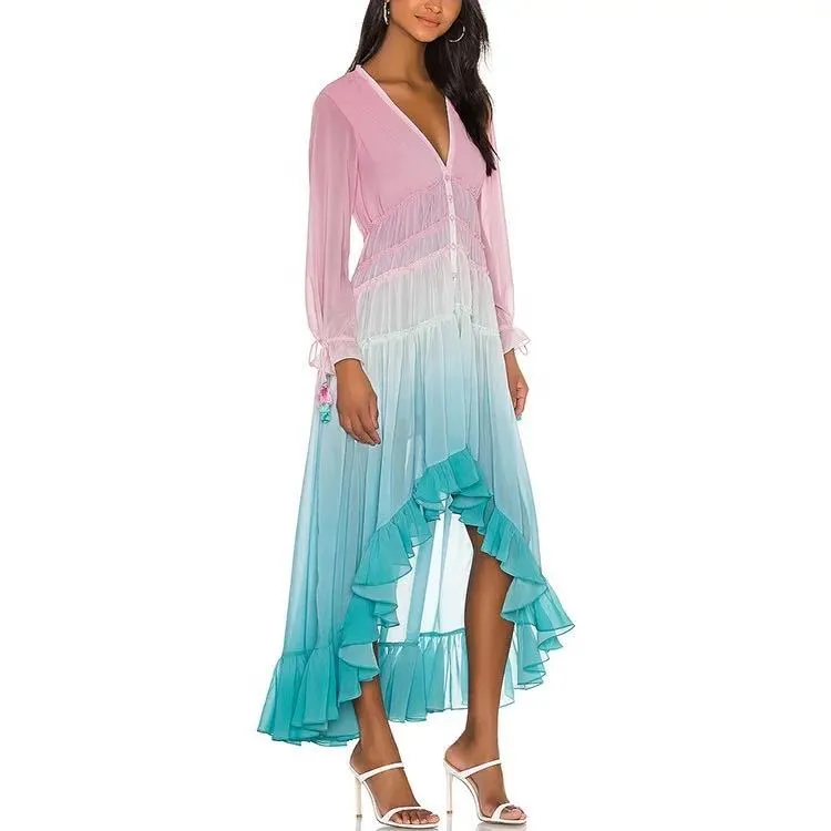 Brownm Brownm Summer/Winter Women's Ebay Deep V Long-Sleeved Gradient Printed Dress Dress Dress