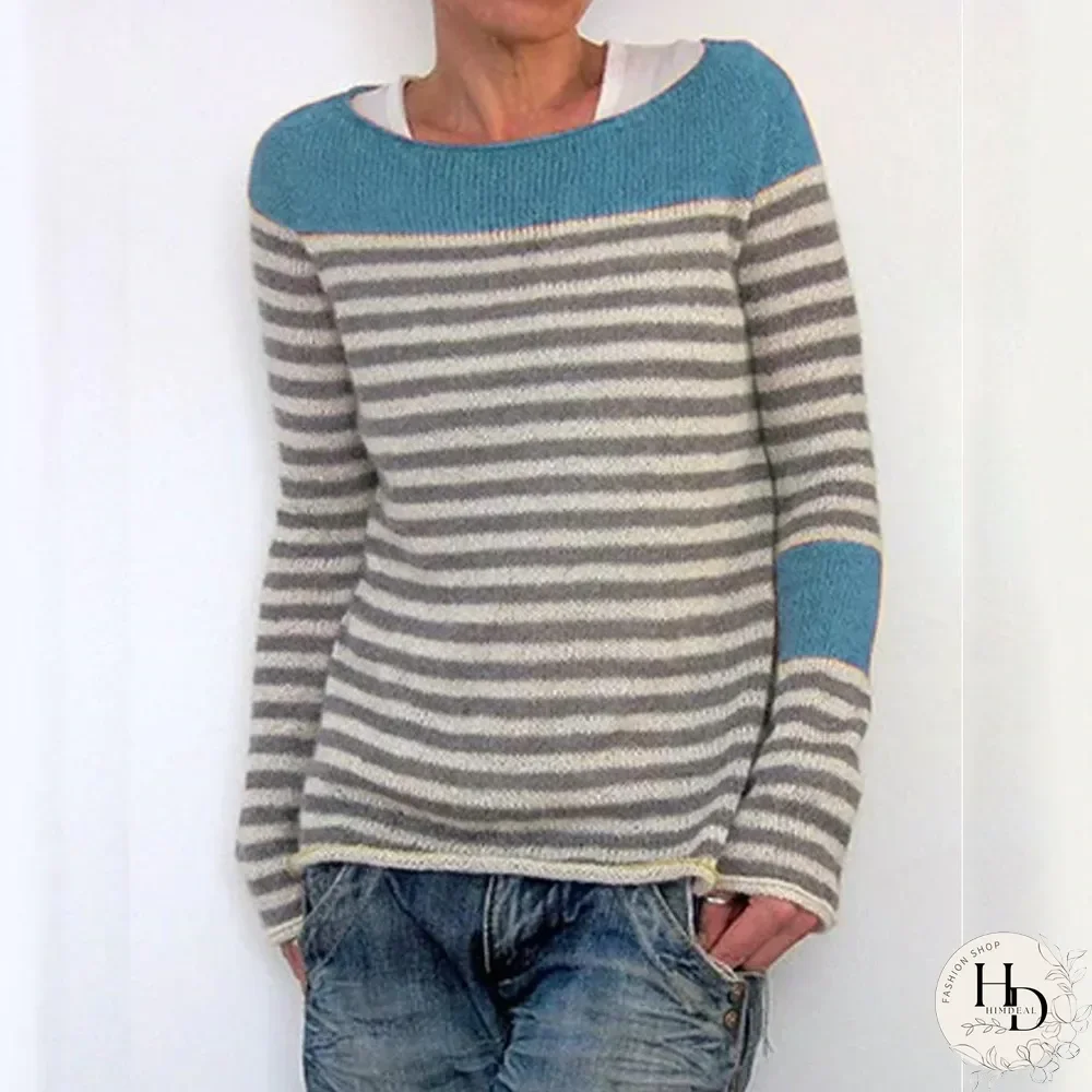 Solid Stripe Round Neck Sweaters