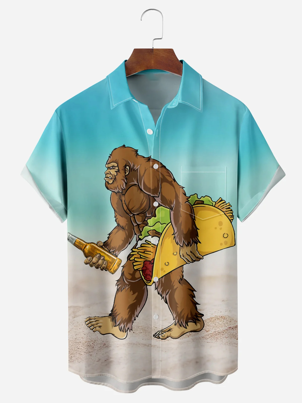 Men's Casual Comfort Bigfoot Food Short Sleeve Shirt PLUSCLOTHESMAN