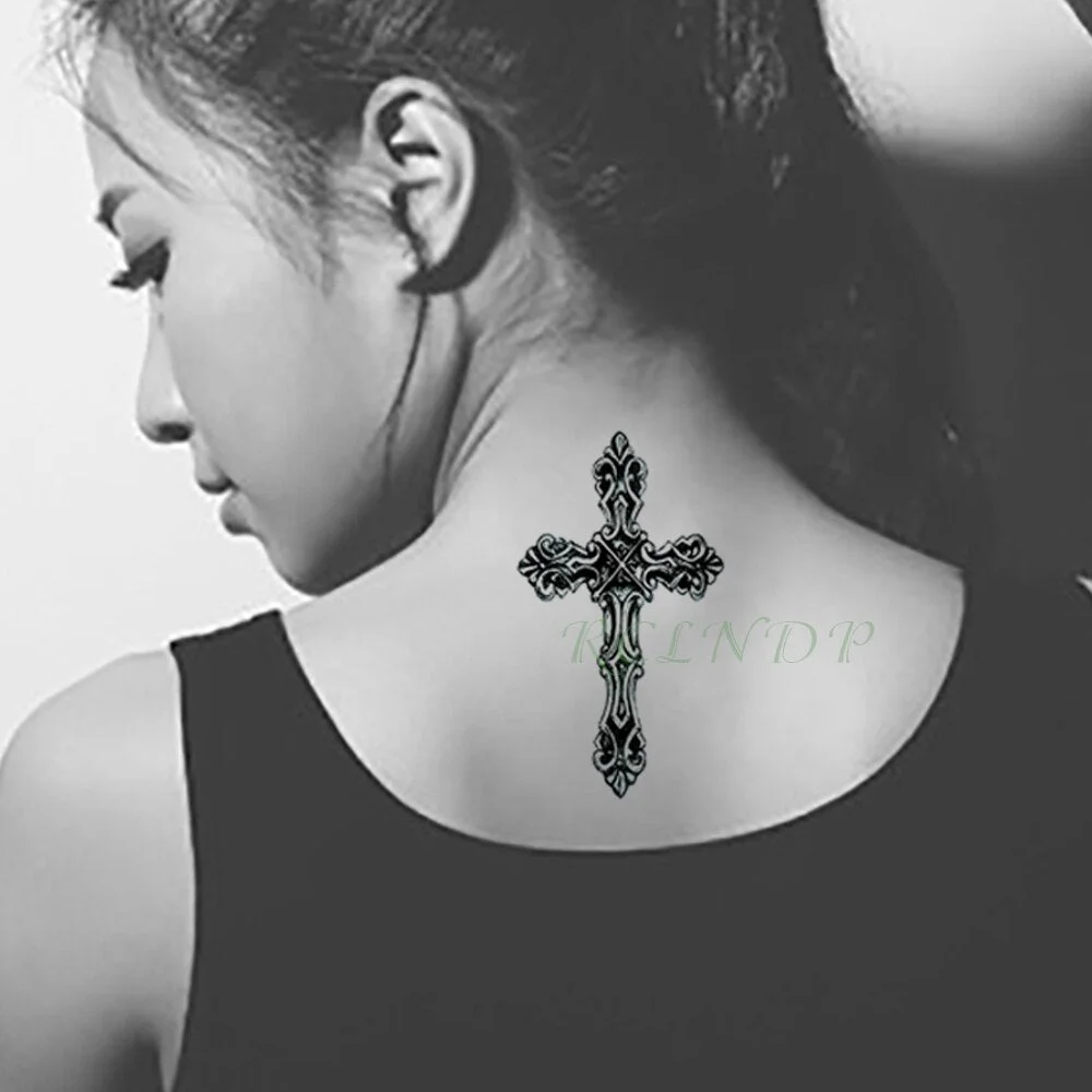 Waterproof Temporary Tattoo Stickers Cross Tribal Totem Fake Tatto Flash Tatoo Tatouage Neck Hand Back Foot for Girl Women Men