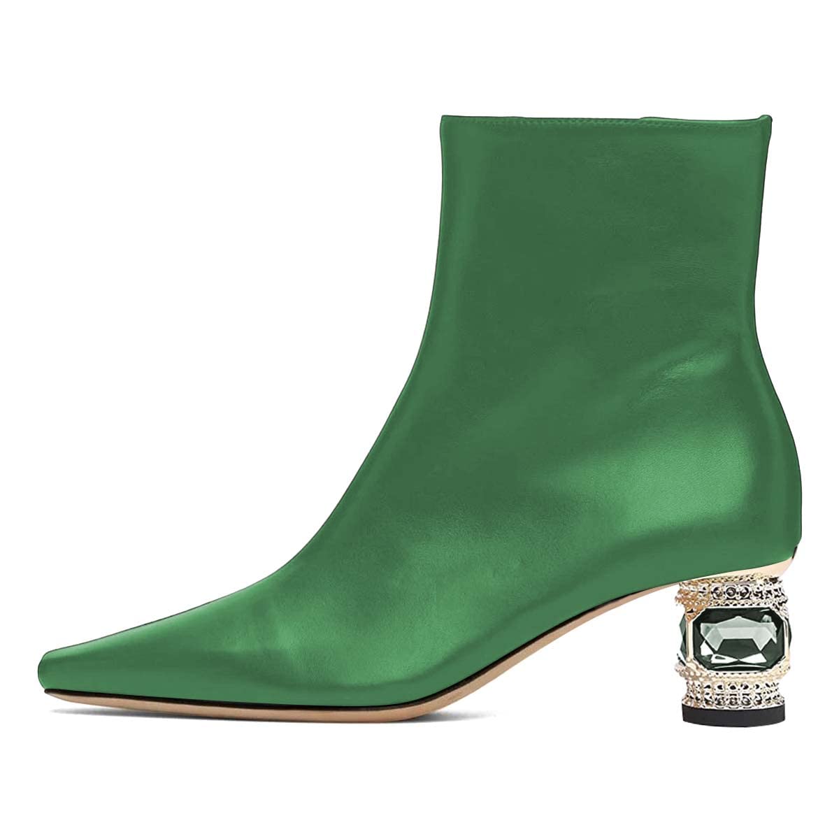 Gorgeous Gem Crystal Square Toe Decorative Heel Zip Ankle Boots Nicepairs