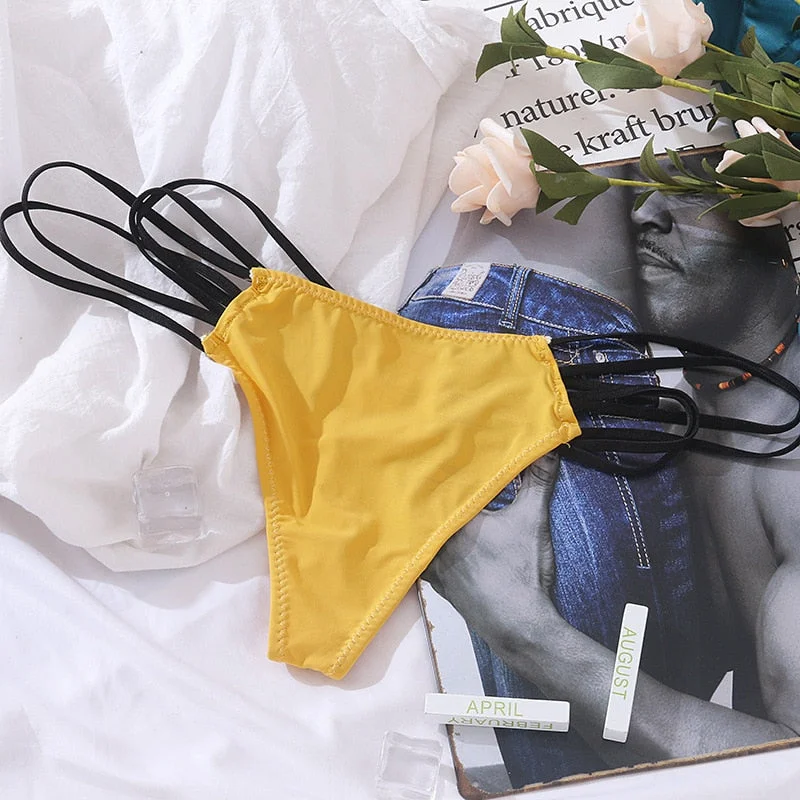 European Style Thong Sexy Leopard Ice Silk Panties Low Waist Seamless Comfort T-Pants Fashion Ribbon Hollow Out G-StringLingerie