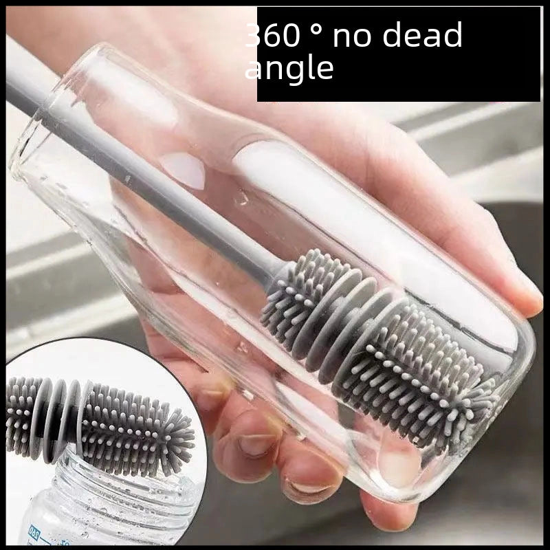 Silicone Long Handle Cup Brush Thermos Cup Cleaning Brush Long Handle Glass Cup Brush Milk Bottle No Dead Angle Kitchen Cleaning Brush