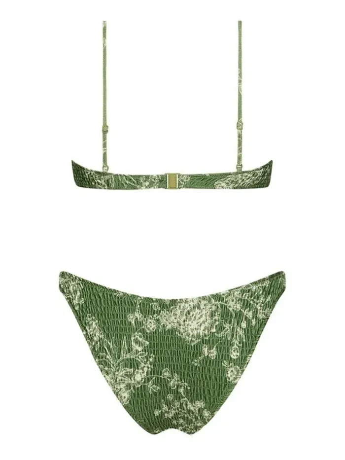 Brownm smocked bikini set with floral print
