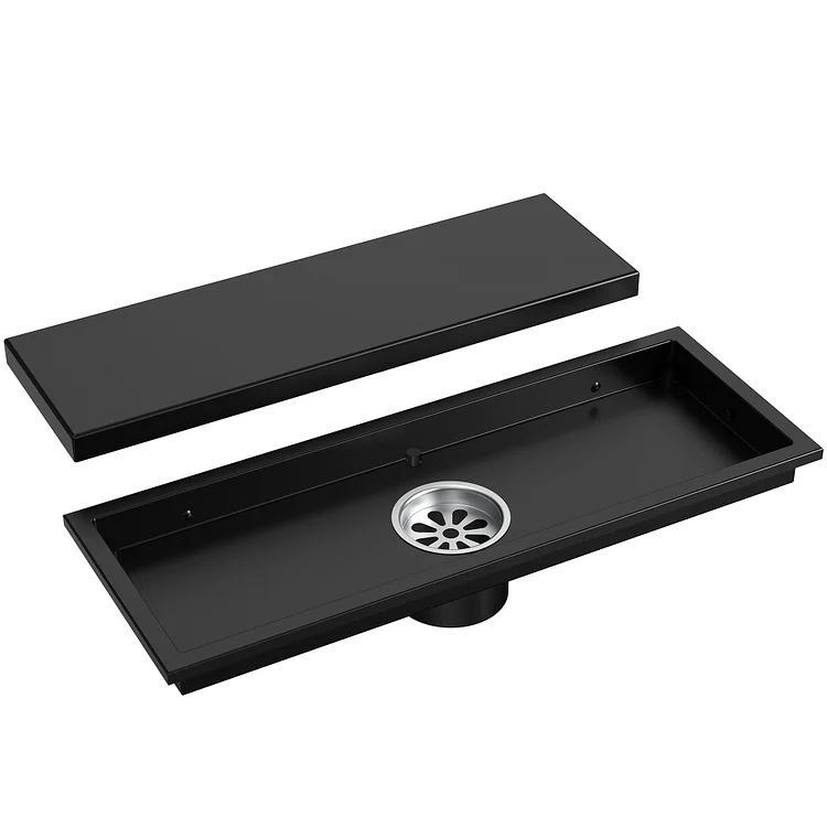 SFS-3067-BK The EVERSTEIN matte black 11.8 inches x 4.3 inches rectangular stainless steel floor drain