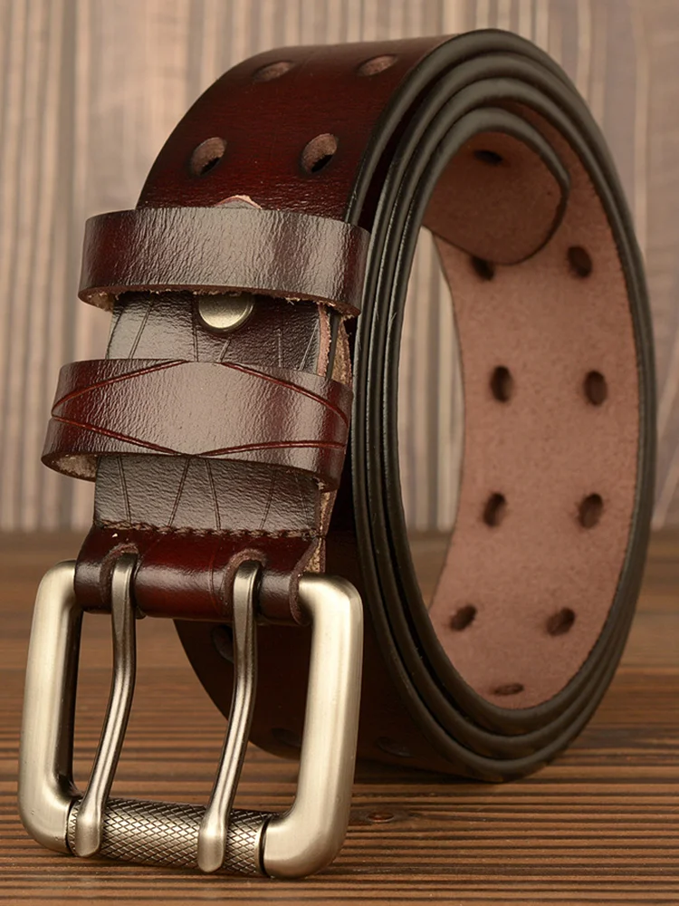 Vintage Solid Color Double Pin Buckle Leather Belt