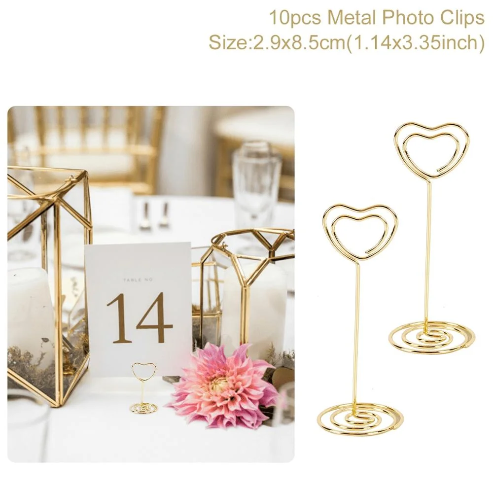 Staraise 10pcs Rose Gold Romantic Heart Shape Metal Photo Clips Wedding Desktop Decoration Table Number Stand Party Supplies