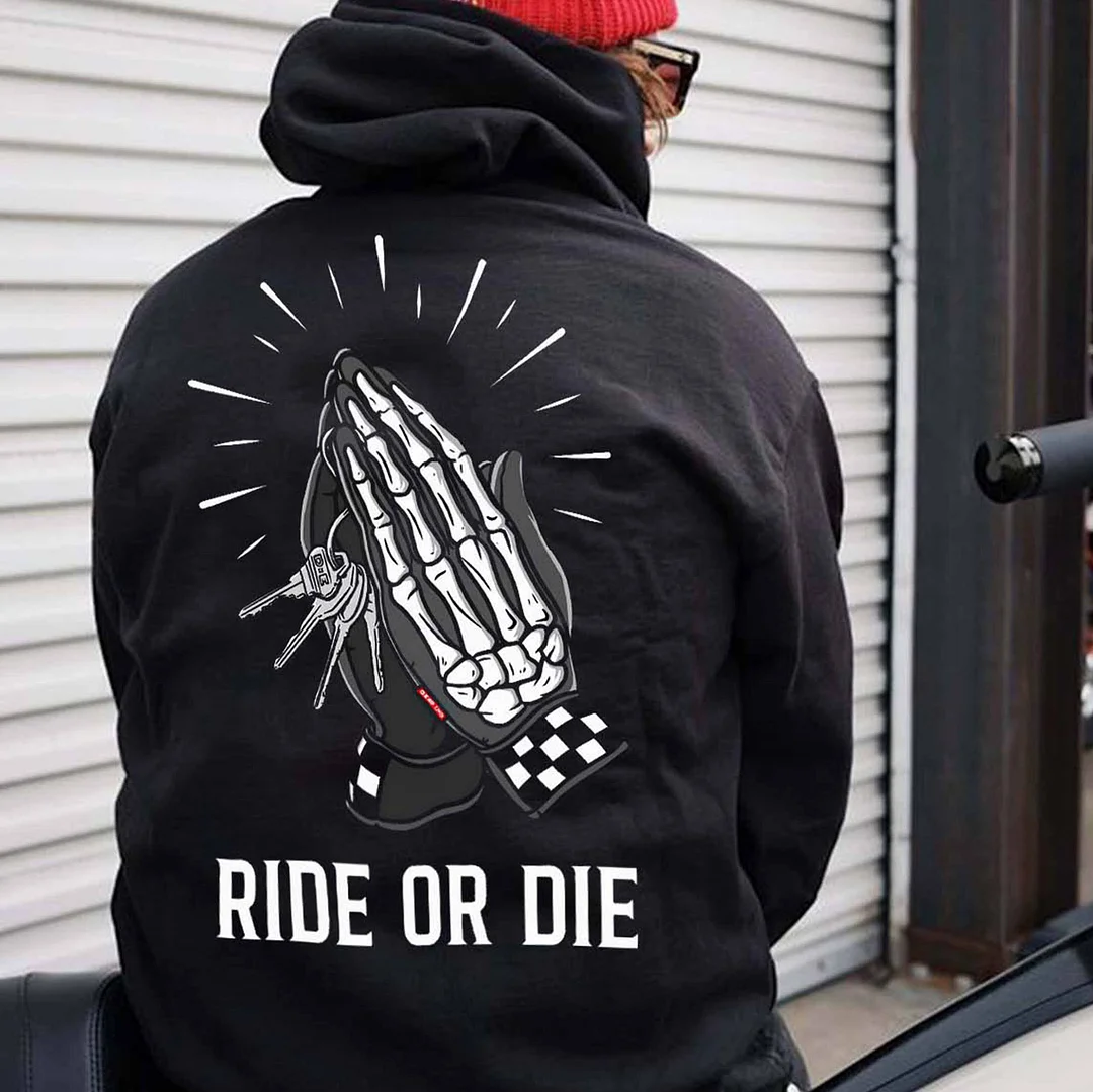 RIDE OR DIE Praying Bone Hand Print Men's Hoodie