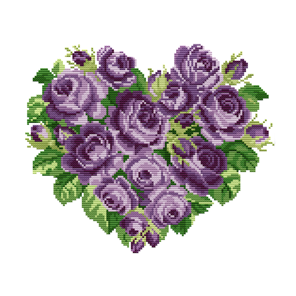 

Rose Heart - 14CT Stamped Cross Stitch - 32*28CM, 501 Original