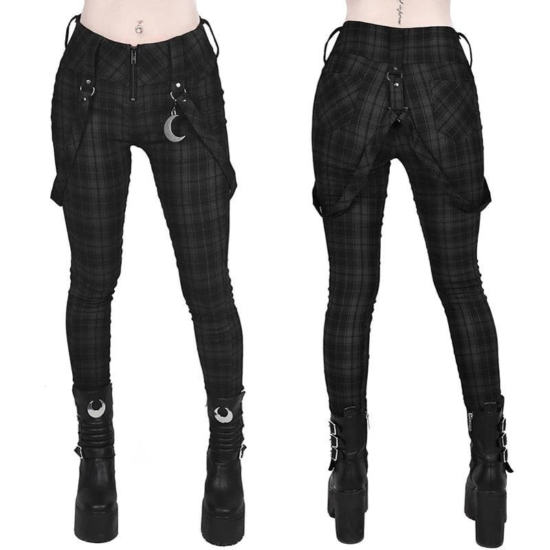 Plaid Pants Women Gothic Punk Pant High Waist Fashion Tight Multi Pocket Zipper Y2k Long Bottoms Streetwear Woemn Pencil Pants