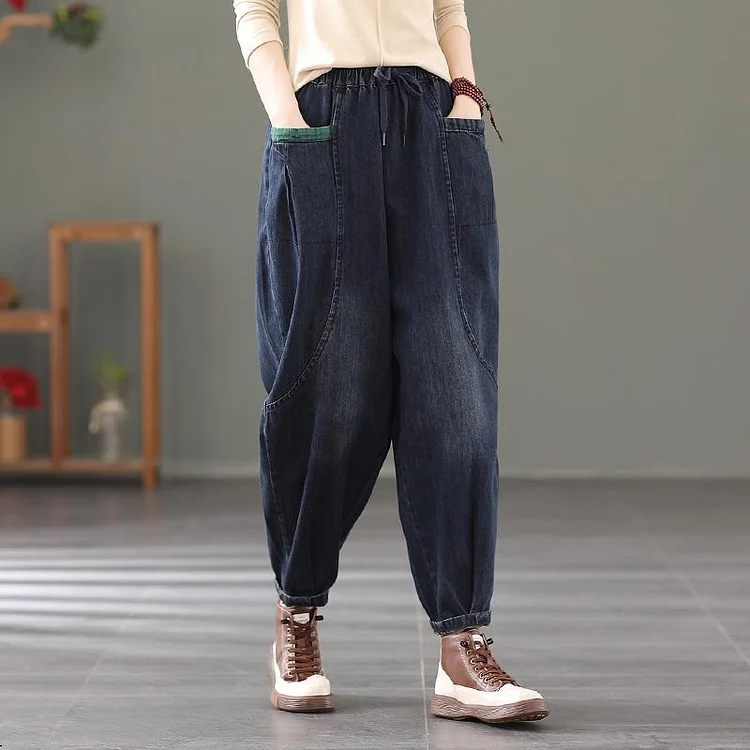 Autumn Vintage Plus Size Casual Cotton Denim Pants