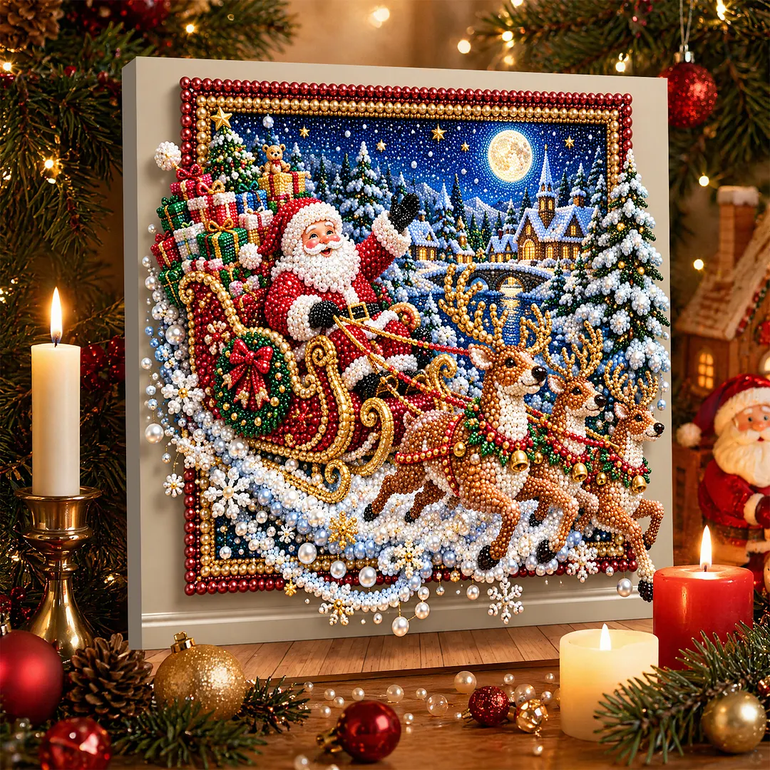 Framed Pearl Painting Kit Santa Claus Night 11.81x11.81in