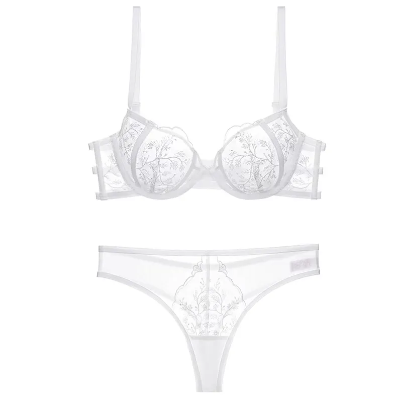 Churchf Lace Lingerie Women's Pure Lust Wind Comfortable Breathable Sexy Cobbed Bra Large-Size Embroidery Bra Set