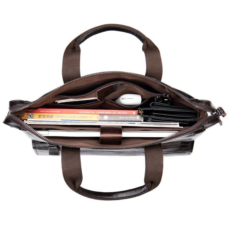 Men's Large-Capacity Handbag Business Leather Briefcase Crossbody Bag