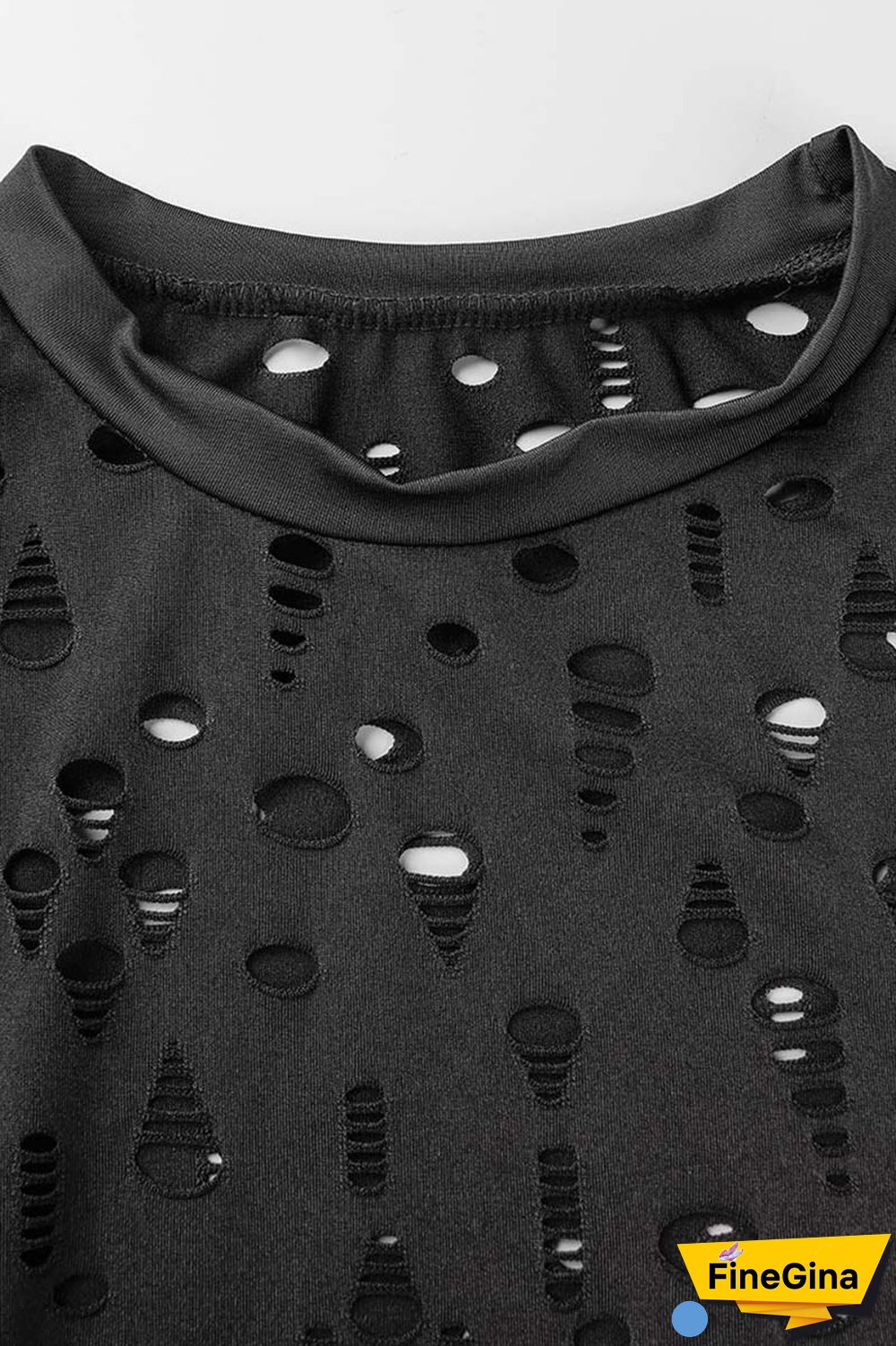 Black Sexy Solid Ripped Hollowed Out O Neck Short Sleeve Two Pieces