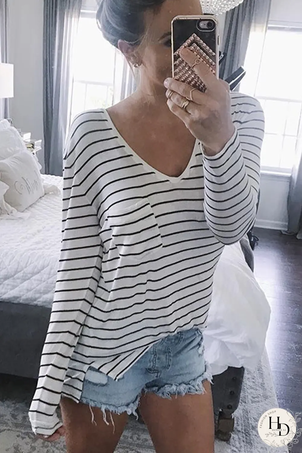 KarliDress Striped Long Sleeve Blouse P12818