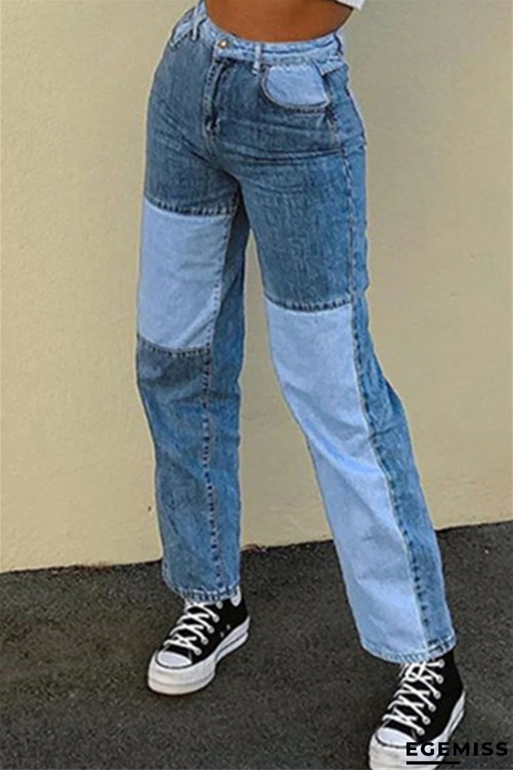 Blue Fashion Casual Patchwork Straight Jeans | EGEMISS