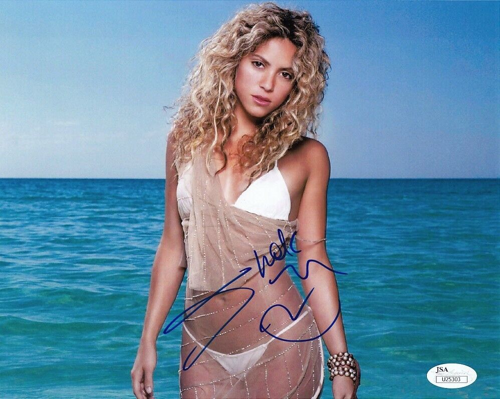 Shakira autographed signed autograph sexy 8x10 white bikini swimsuit Photo Poster painting JSA