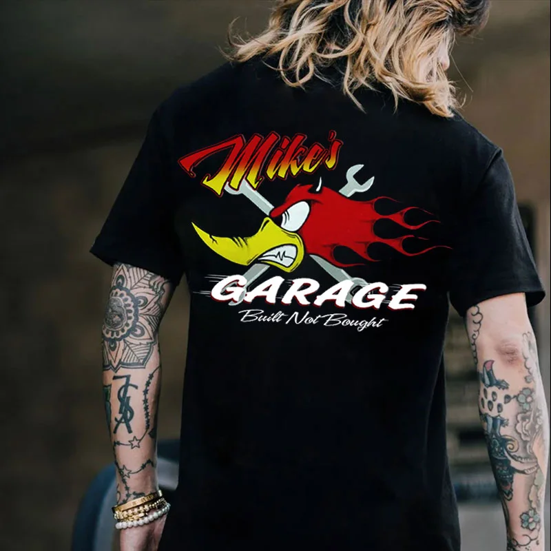 MIKE'S GARAGE Hot Rod Bird Print Men's T-shirt