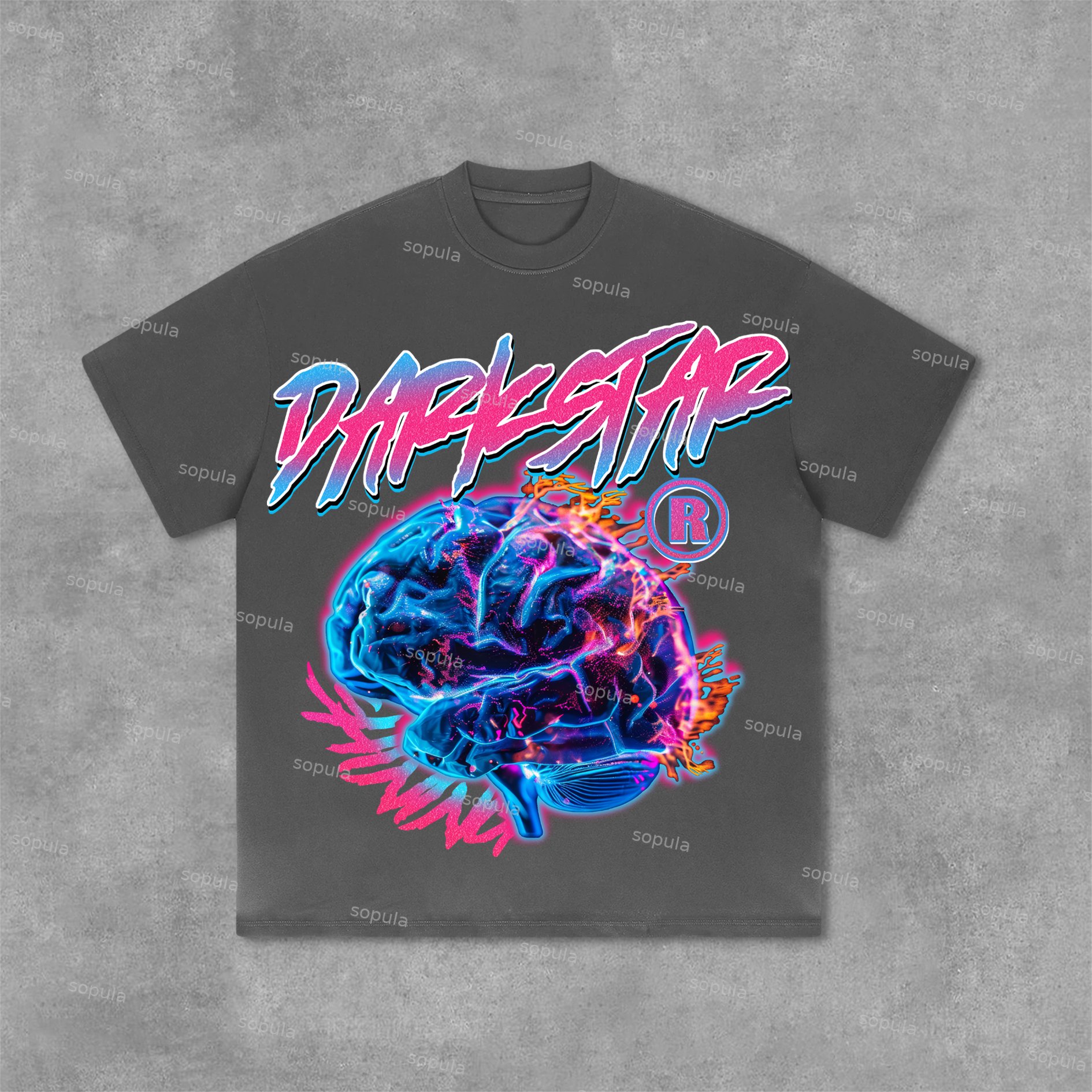 Sopula Darkstar Fun Color Brain Graphic Print Cotton T-Shirt - SOPULA
