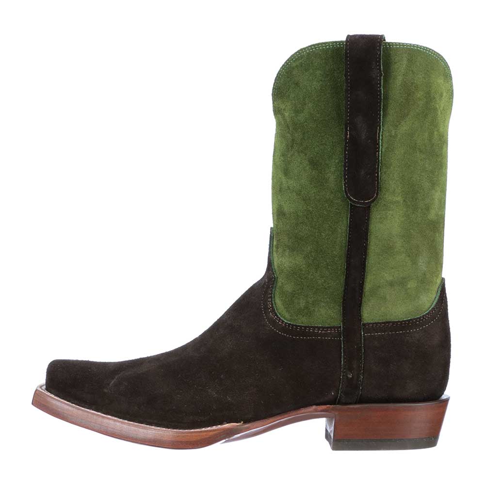 Green & Dark Brown Vegan Suede Mid-Calf Cowgirl Boots for Women