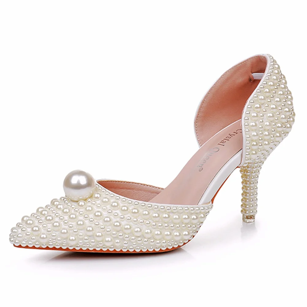 Breakj Breakj Cm Pointed High-Heeled Sandals Pearl Dinner Ball Beaded Sandals Bride Wedding Wedding Shoot White Wedding Shoes Female