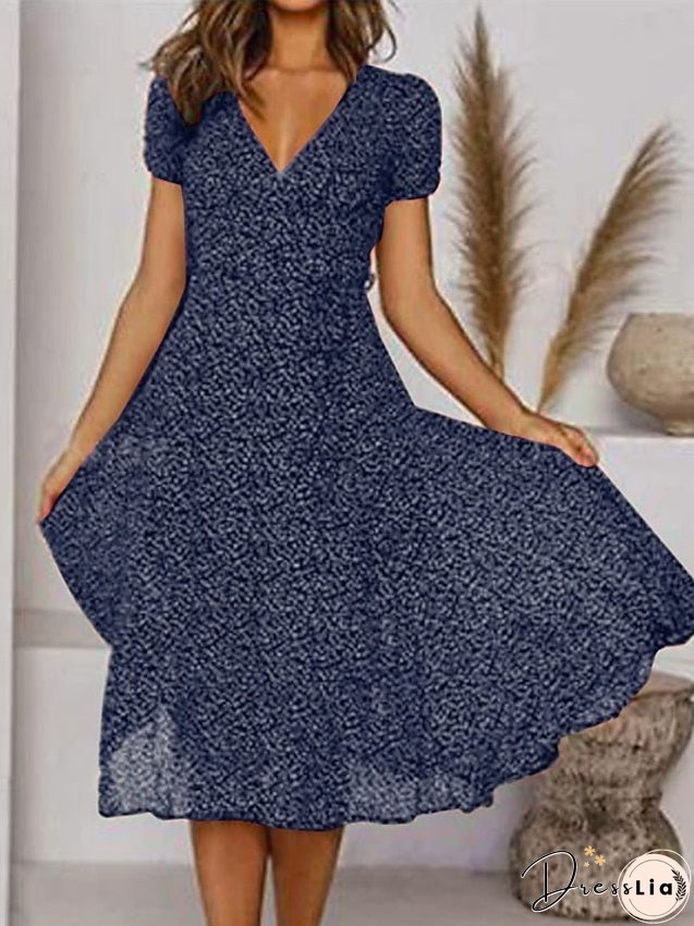 Casual Dress Swing Dress Floral Dress Midi Dress Black Wine Red Short Sleeve Ditsy Floral Print Summer Spring V Neck Fashion Vacation Loose Fit S M L XL XXL 3XL for Women