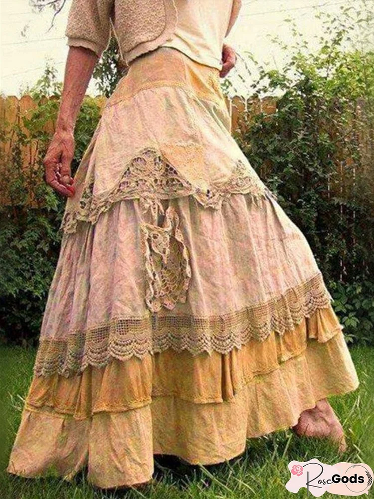 Vintage Patchwork Lace Cake Long Skirt