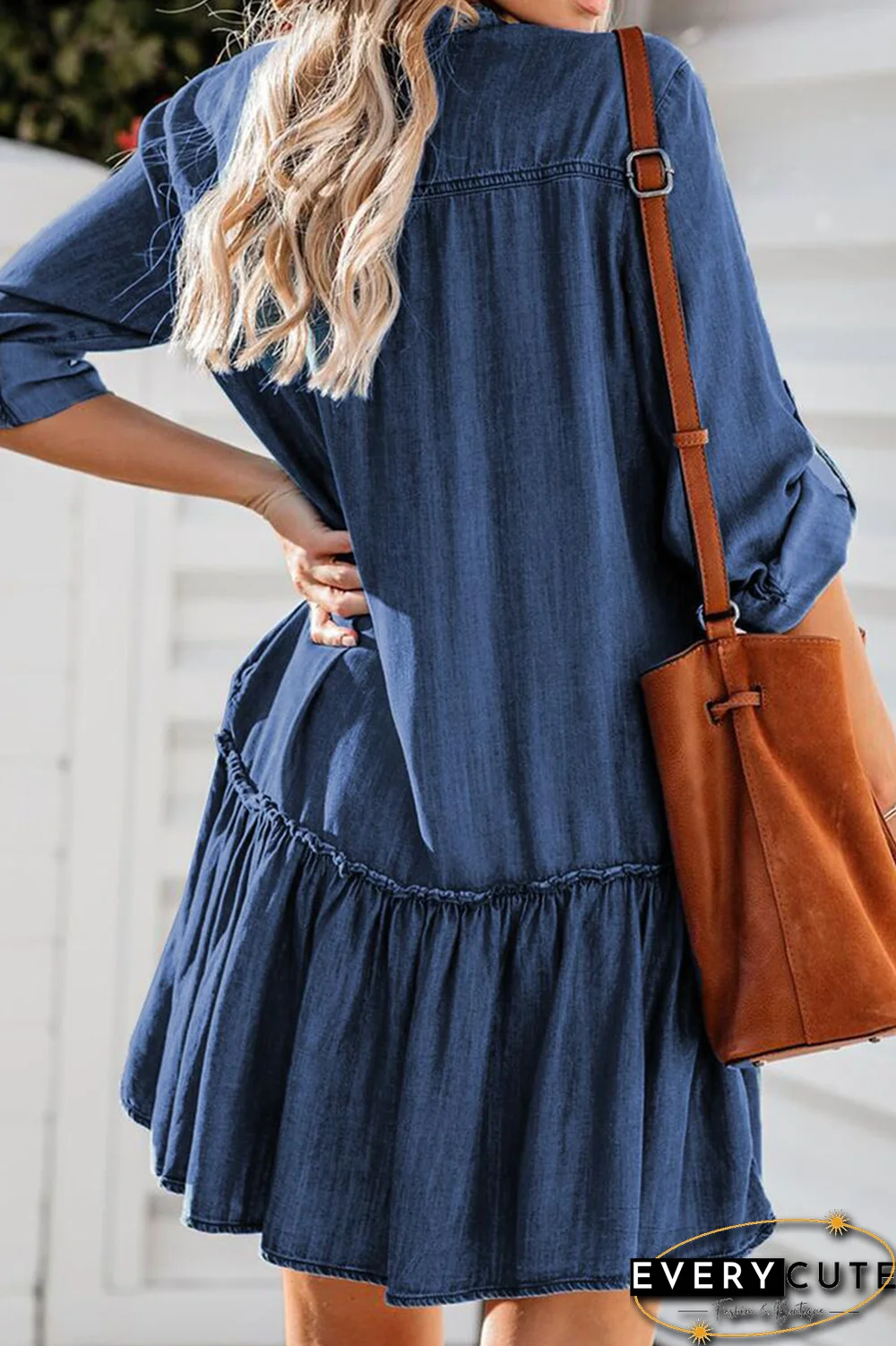 Sweet Solid Split Joint V Neck Cake Skirt Dresses