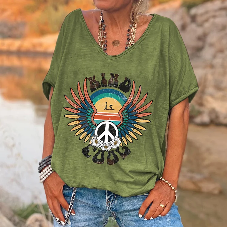 Kind Cool Hippies Printed V-neck Women's T-shirt