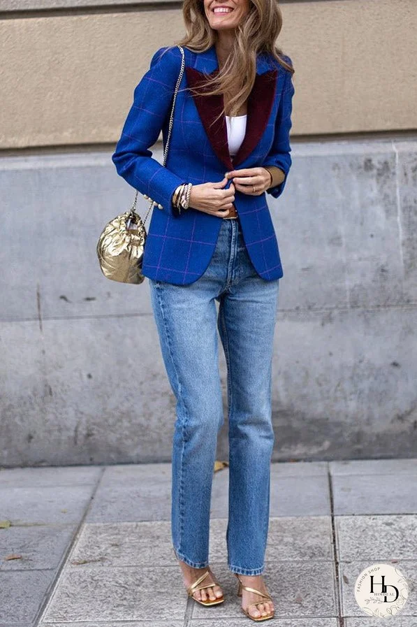 Stylish contrasting lapel blazer