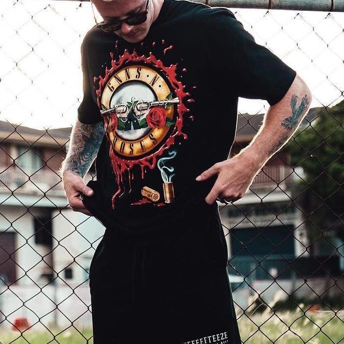 Mens Vintage round neck printed short-sleeved t-shirts