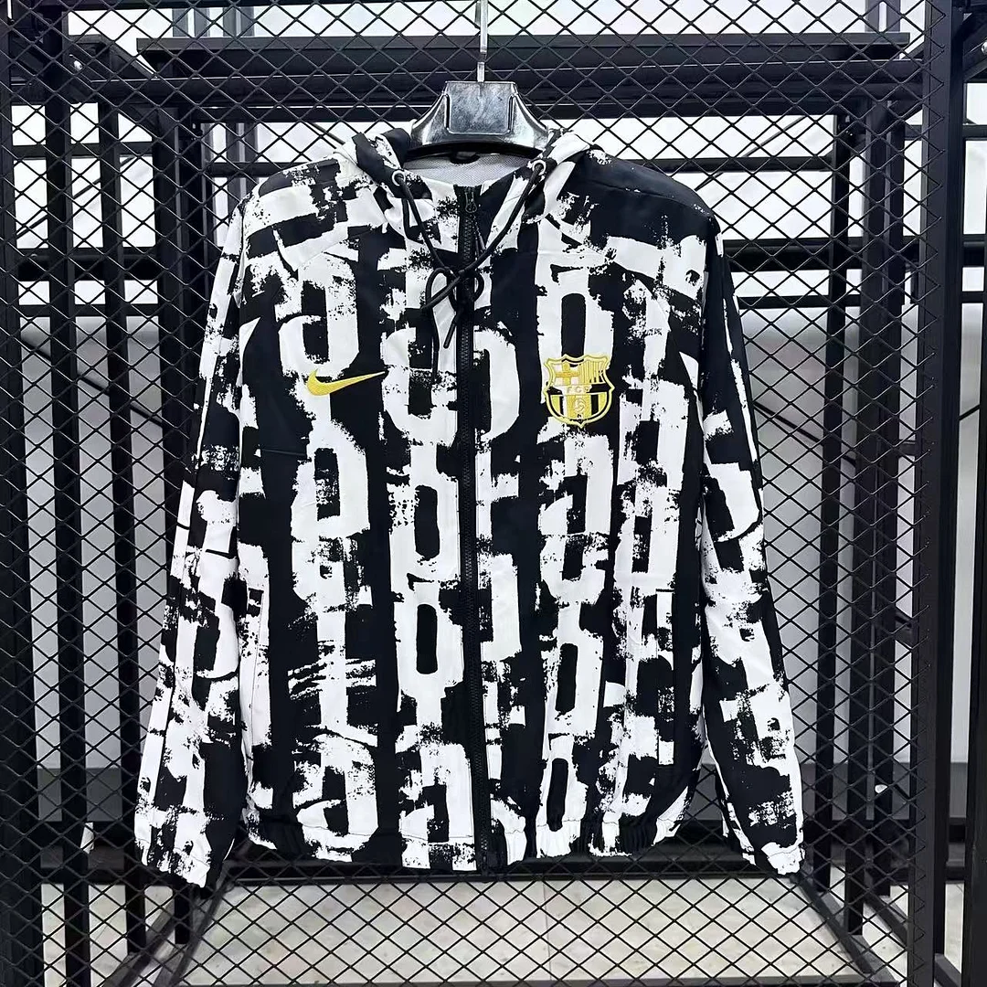 2025/26 Barcelona Windbreaker Black-White  Coat 