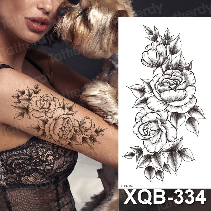 temporary tattoo flower snake dragon anime sexy body art stickers black lion skull tattoo sleeve for women men boys sexy decal
