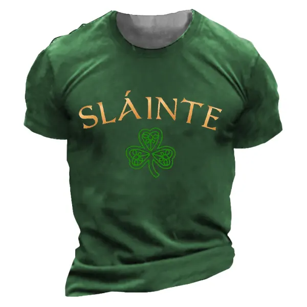 Men's Slainte St. Patrick's Day Shamrock Print Outdoor Daily Casual Short Sleeve Crew Neck T-Shirt ctolen