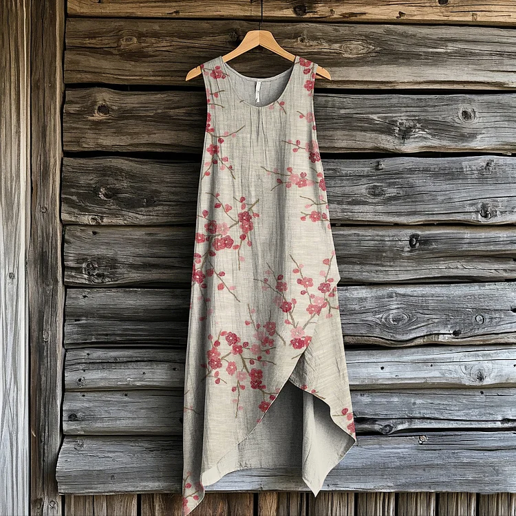 Simpfit Damen Vintage Floral Art Unregelmäßiges Midikleid