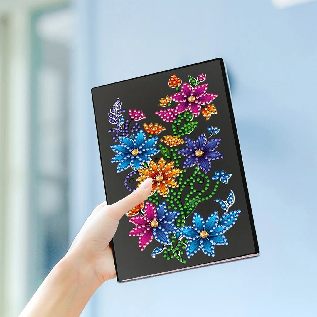 5D DIY Rhinestone Art Painting Notebook Kit for Holiday Birthday Gift (Flower)