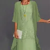 Women's Dress Set Lace Dress Midi Dress Light Blue Green Gray Half Sleeve Floral Embroidered Layered Patchwork Fall Spring Crew Neck Elegant Chinoiserie 2022 M L XL XXL XXXL 4XL 5XL