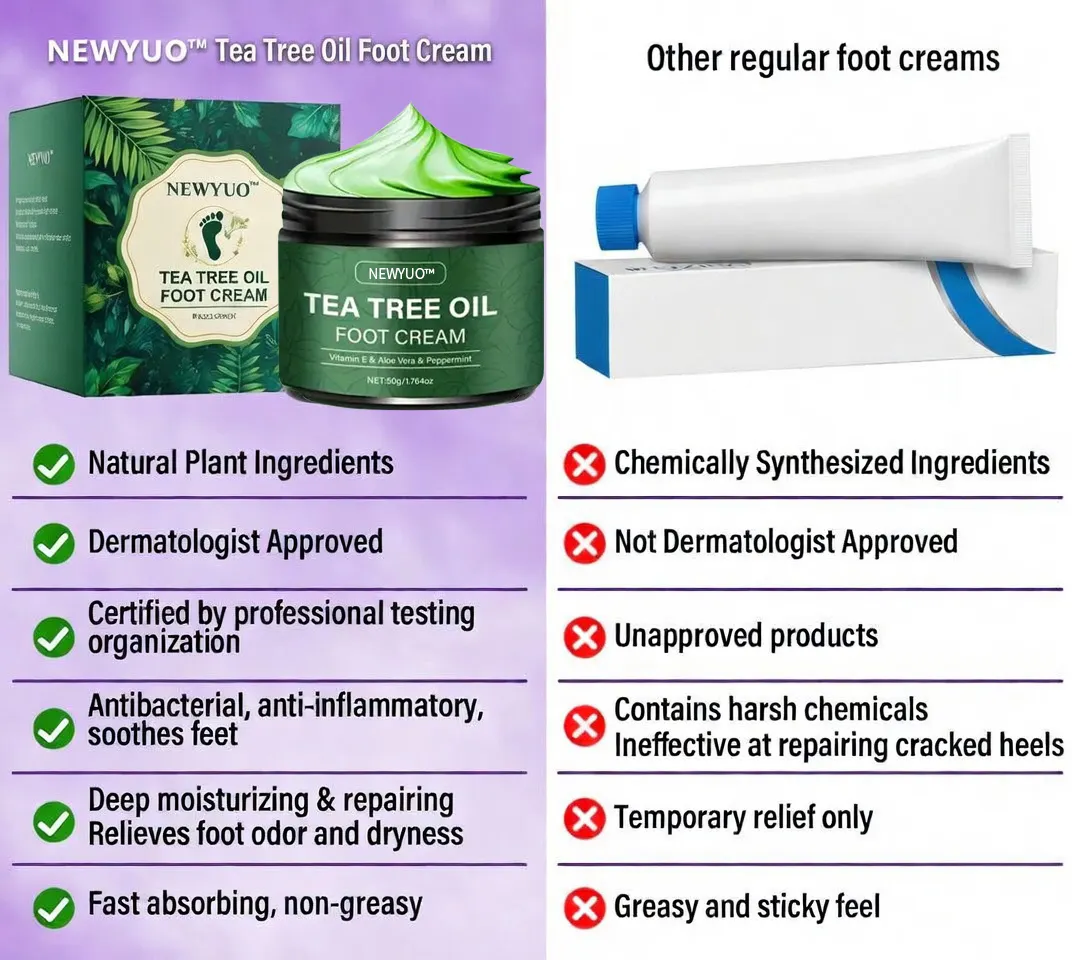 🎁 NEWYUO™ Limited-Time Offer 🎁 - Don't miss out!Tea Tree Oil Foot Cream (Repairs Dry Cracked Heels, Soothes Tired Feet, Eliminates Odor & Restores Soft Skin)