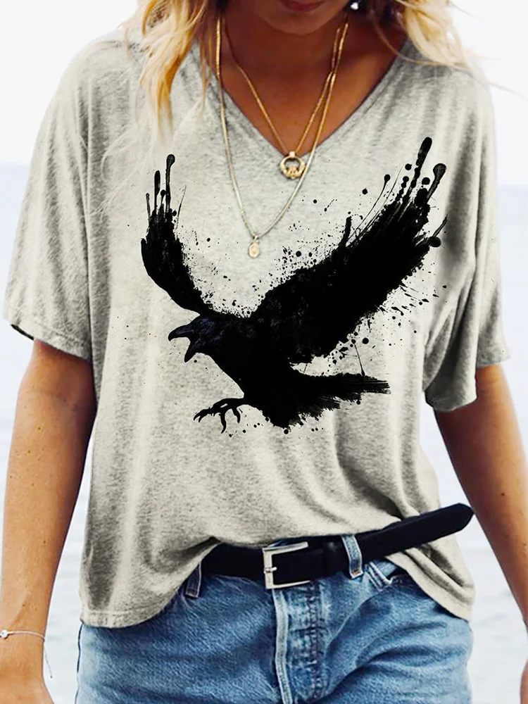 Raven Ink Jet Art Print V Neck T Shirt
