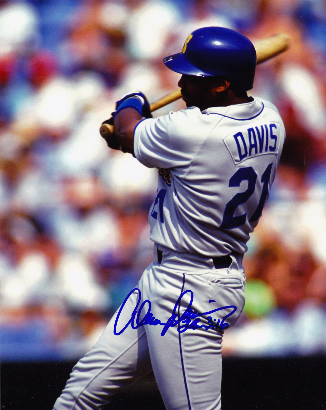 ALVIN DAVIS SEATTLE MARINERS ACTION SIGNED 8x10