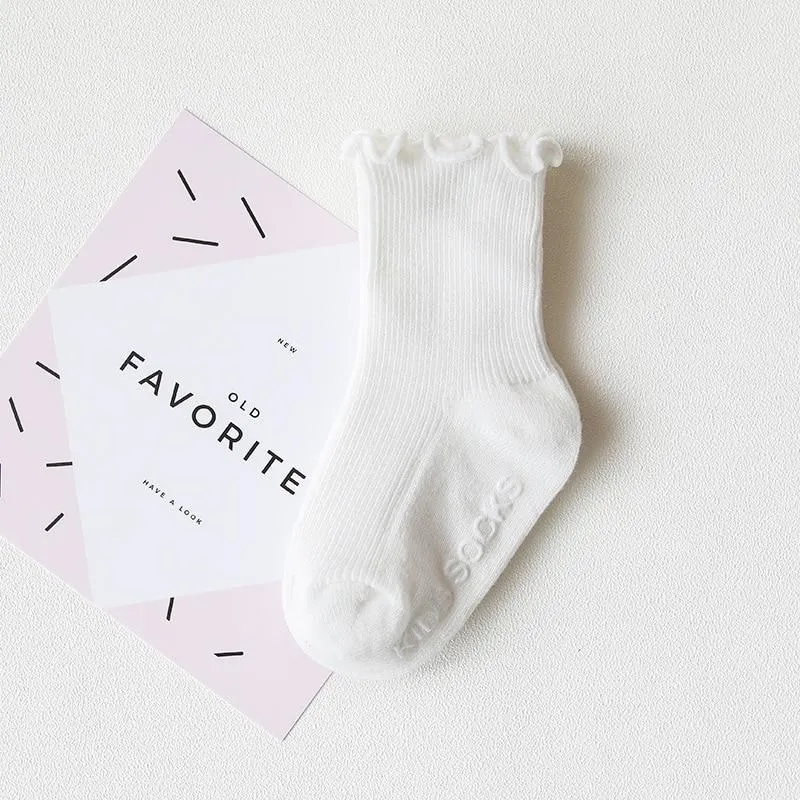 YWHUANSEN 0 to 4 Yrs Ruffle Edge Non-Skid Cotton Socks with Grip For Kids Toddlers Baby Girl Boneless Socks Four Seasons Newborn